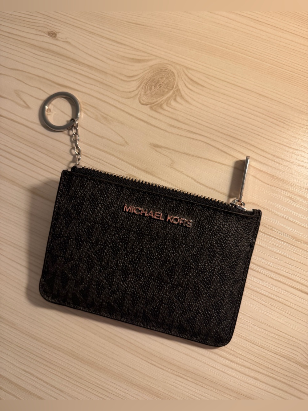 Michael Kors Black Logo Zip Card Case with Key Ring
